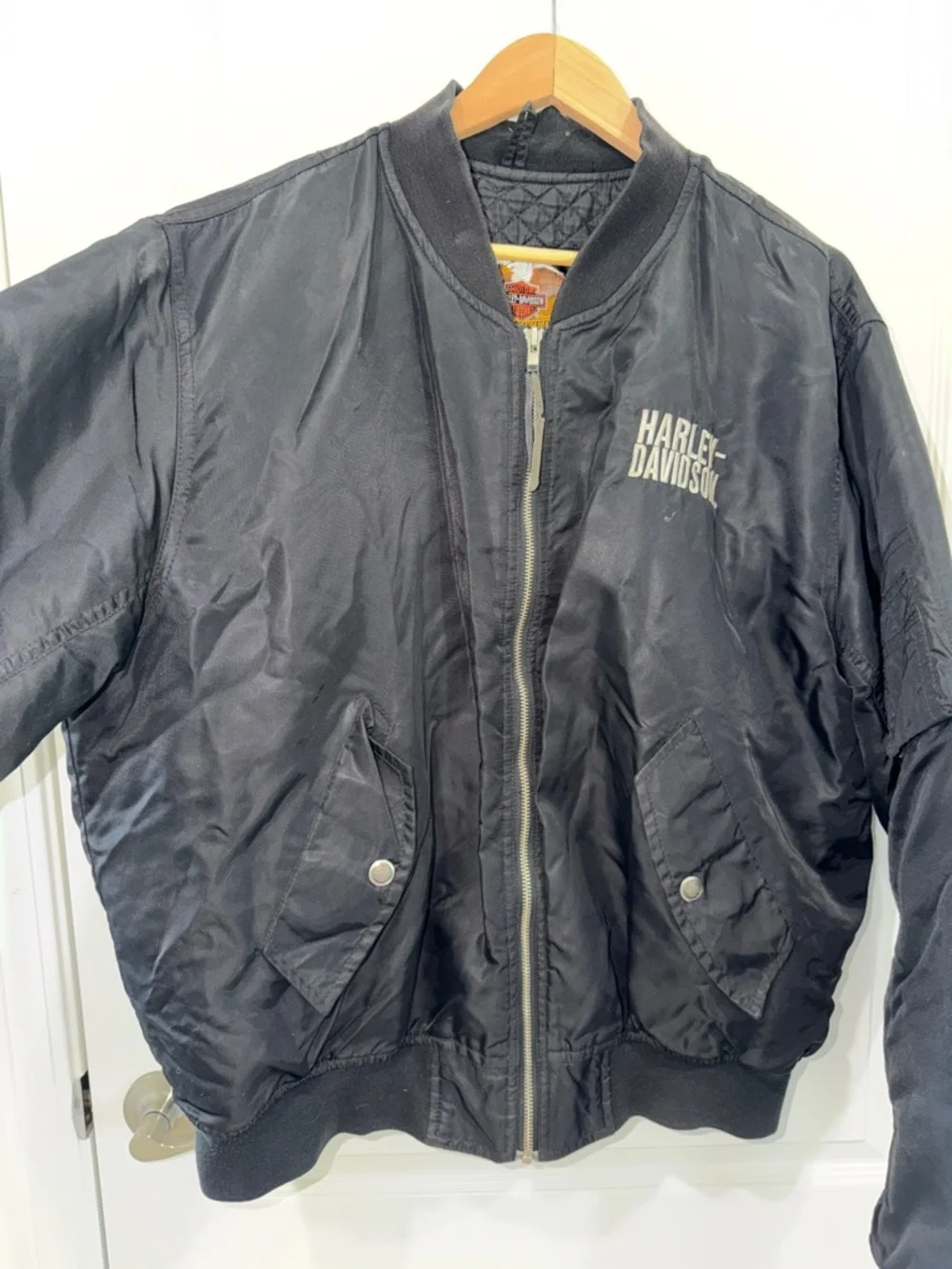 Harley Davidson Men’s xlarge Bomber Jacket Embroidered Quilted Lining* - Picture 4 of 8